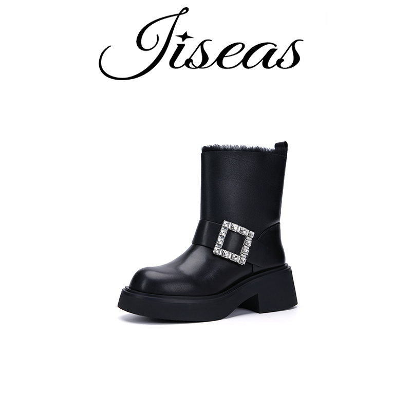 2024秋冬新款厚底增高切尔西靴羊皮毛一体加绒保暖马丁靴14D3016