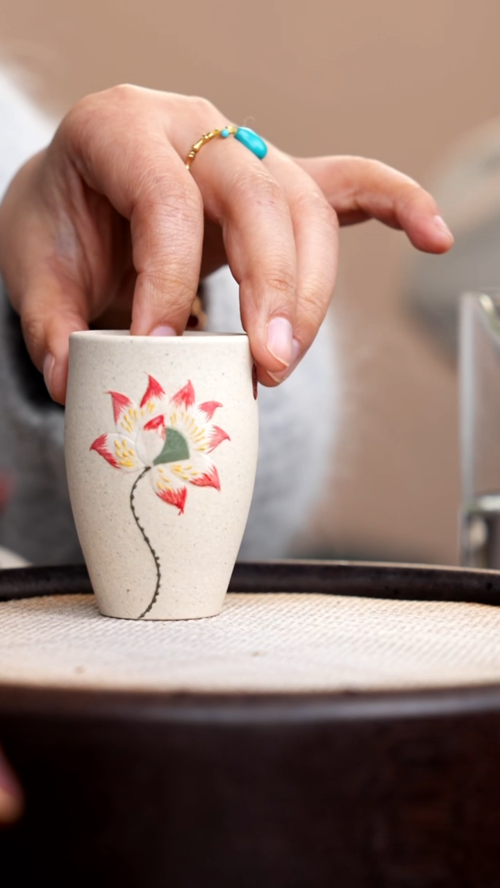 茶壶紫砂白玉段小闻香杯彩莲