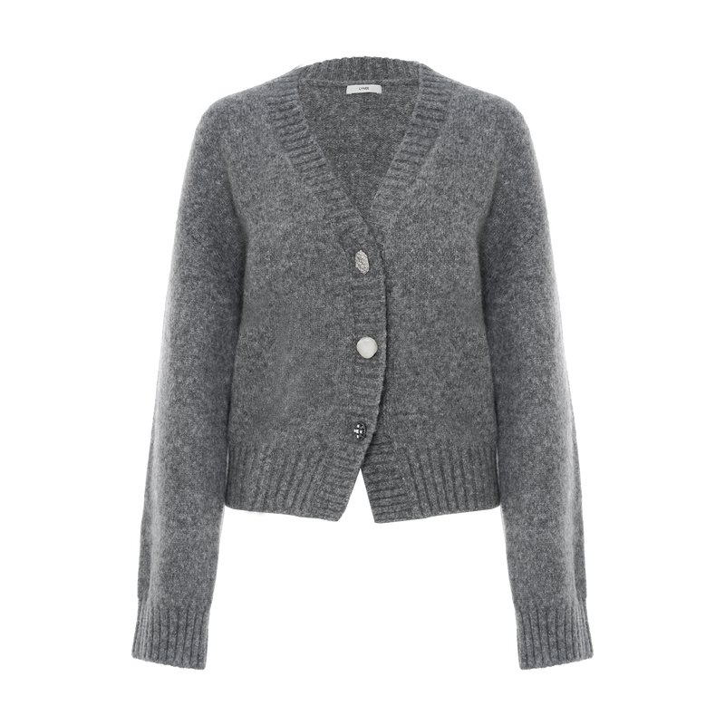 LYNEE 盘线绣V领弹力针织开衫女休闲百搭上衣 LGD2EAK031