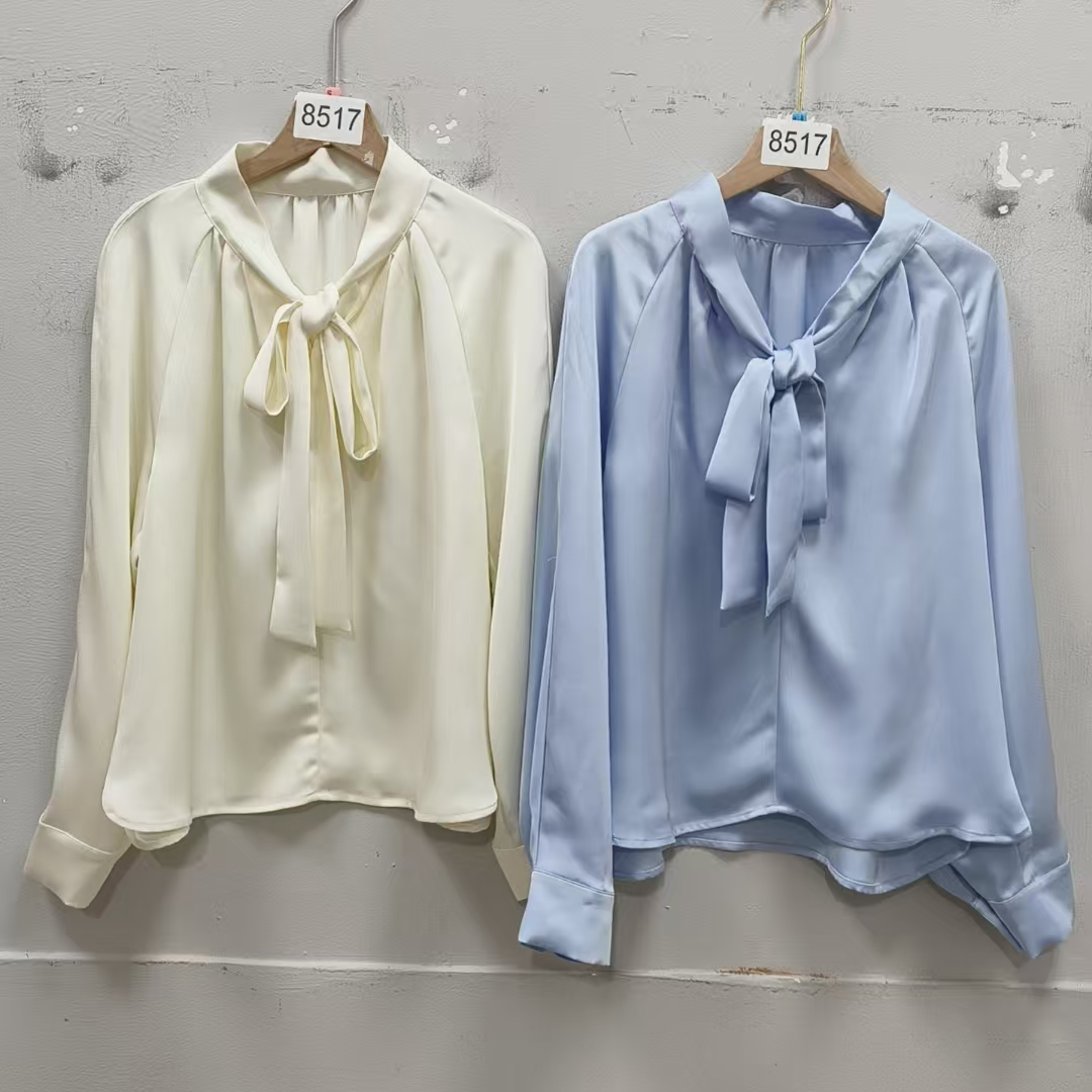 长袖上衣V领娃娃领常规袖衬衫宽松型衬衫8517