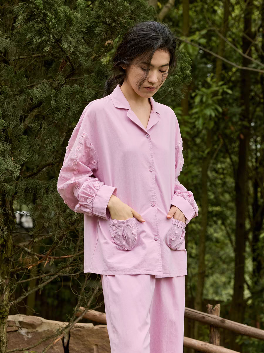 【蟲子姐姐专属】朵朵可可252-169睡衣女秋冬刺绣甜美家居服套装