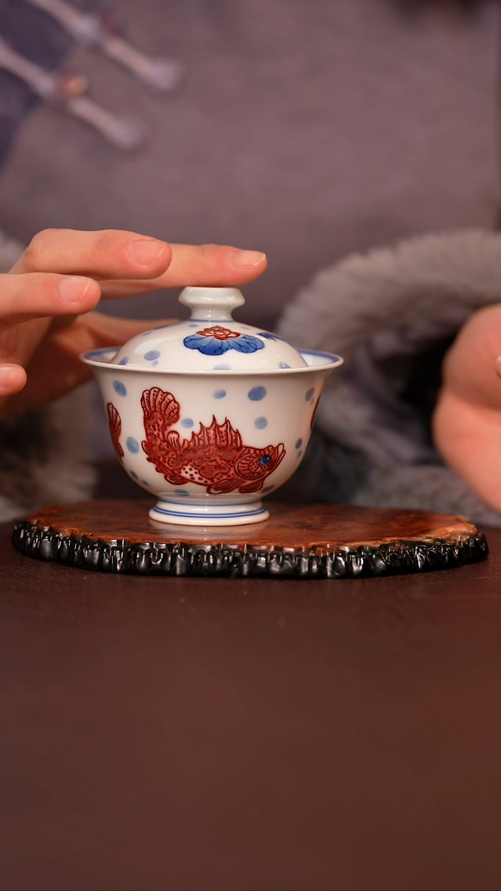 【闪购商品】杯永明尚玩荷花鳜鱼盖碗