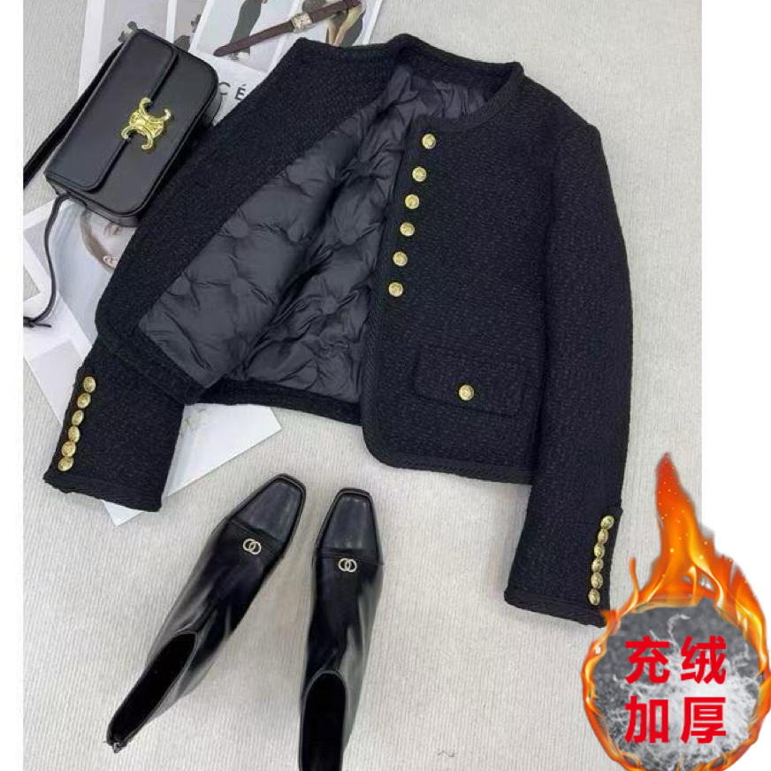 【当天发+运费险】充绒内胆法式黑金轻奢粗花呢高级感小香风YN281