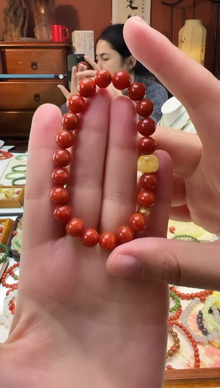 【闪购商品】南红玛瑙手串18K金镶嵌南红8mm 