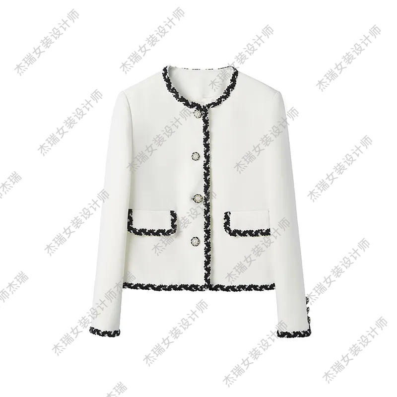 JUNJJ【时髦香系】2024春季新款白色浅色系时尚百搭风小香风外套女