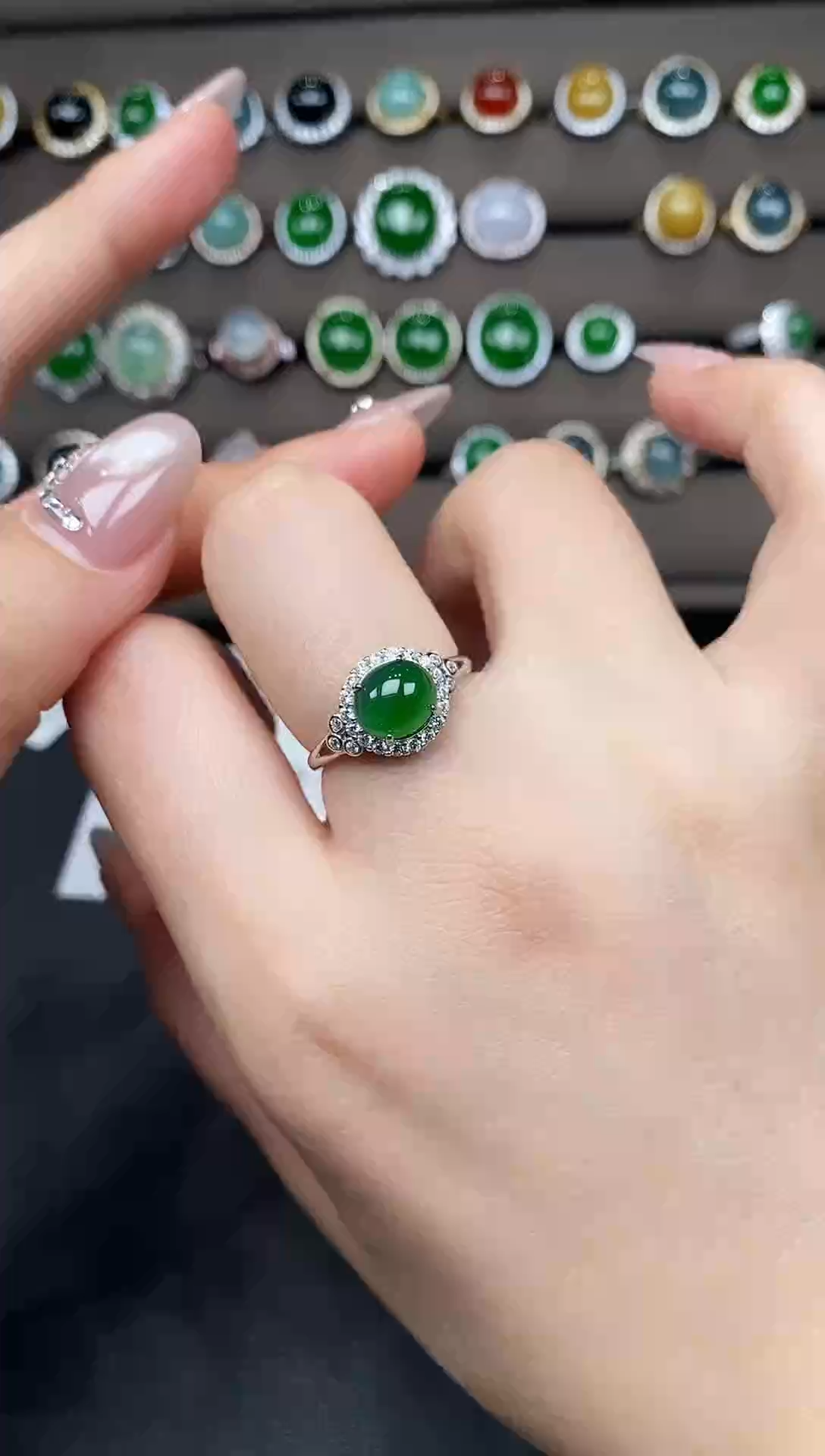 银S925镶嵌戒指翡翠111