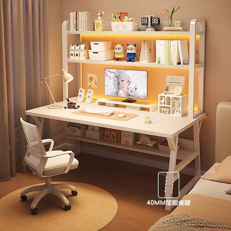 简约实木电脑桌台式书桌书架置物架一体家用卧室学习桌简易办公桌