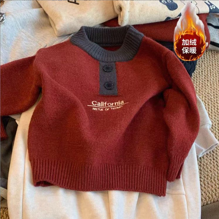 【纽扣新款】2025秋冬新款加绒男女童装长袖提花针织衫儿童毛衣外套