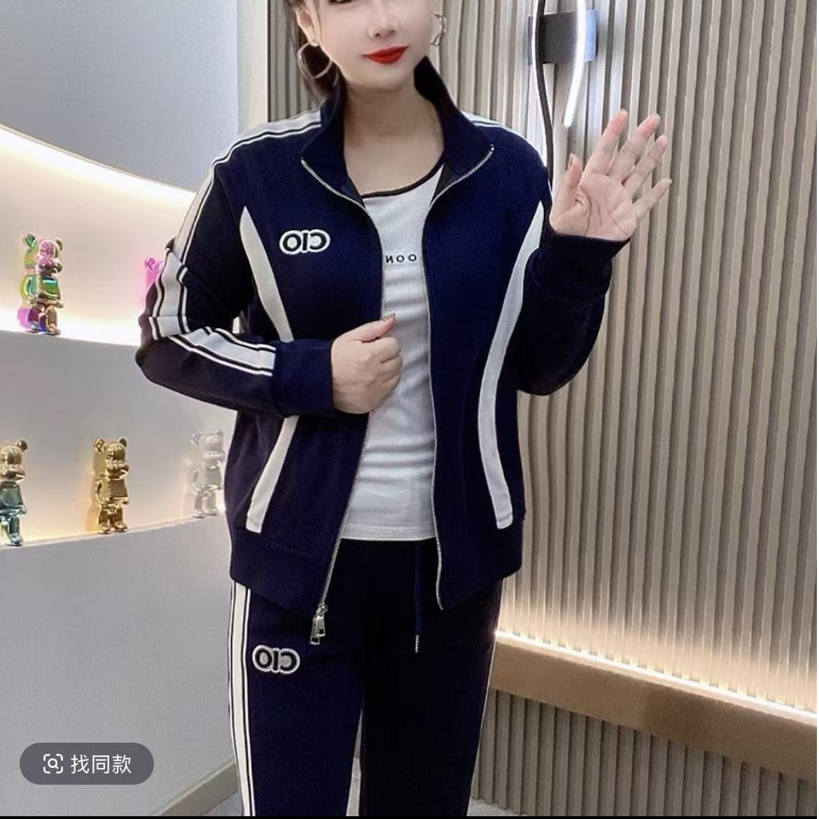 艳艳2025早春新款运动三件套装休闲时尚百搭个性大码女装宽松显瘦