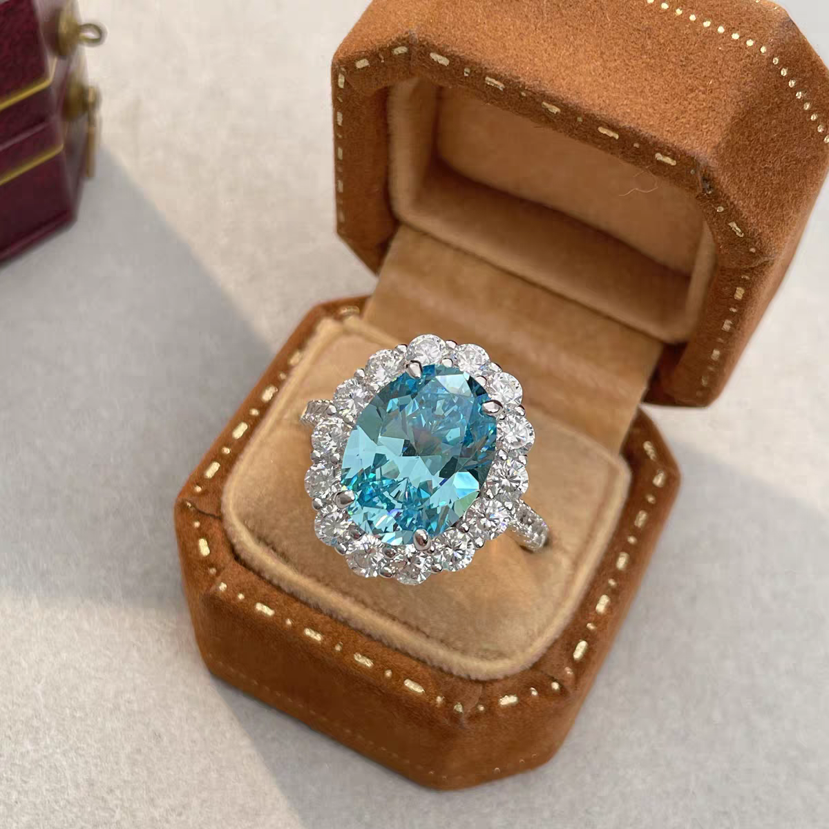 蓝宝石（处理）铜合金锆石 天空蓝鸽子蛋设计可调节以直播间为主