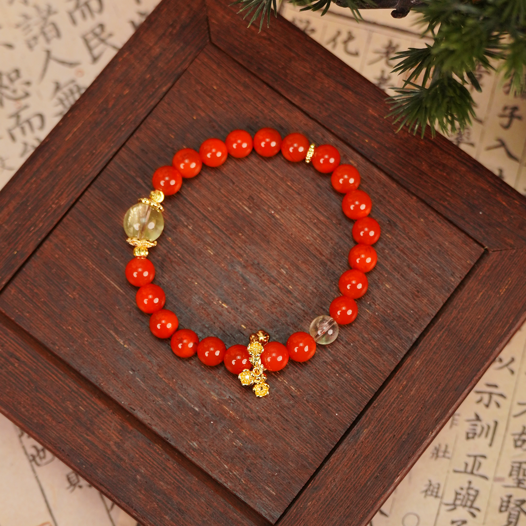 SNH10058南红 玛瑙 满色 圆珠 手串 恭喜发财8mm