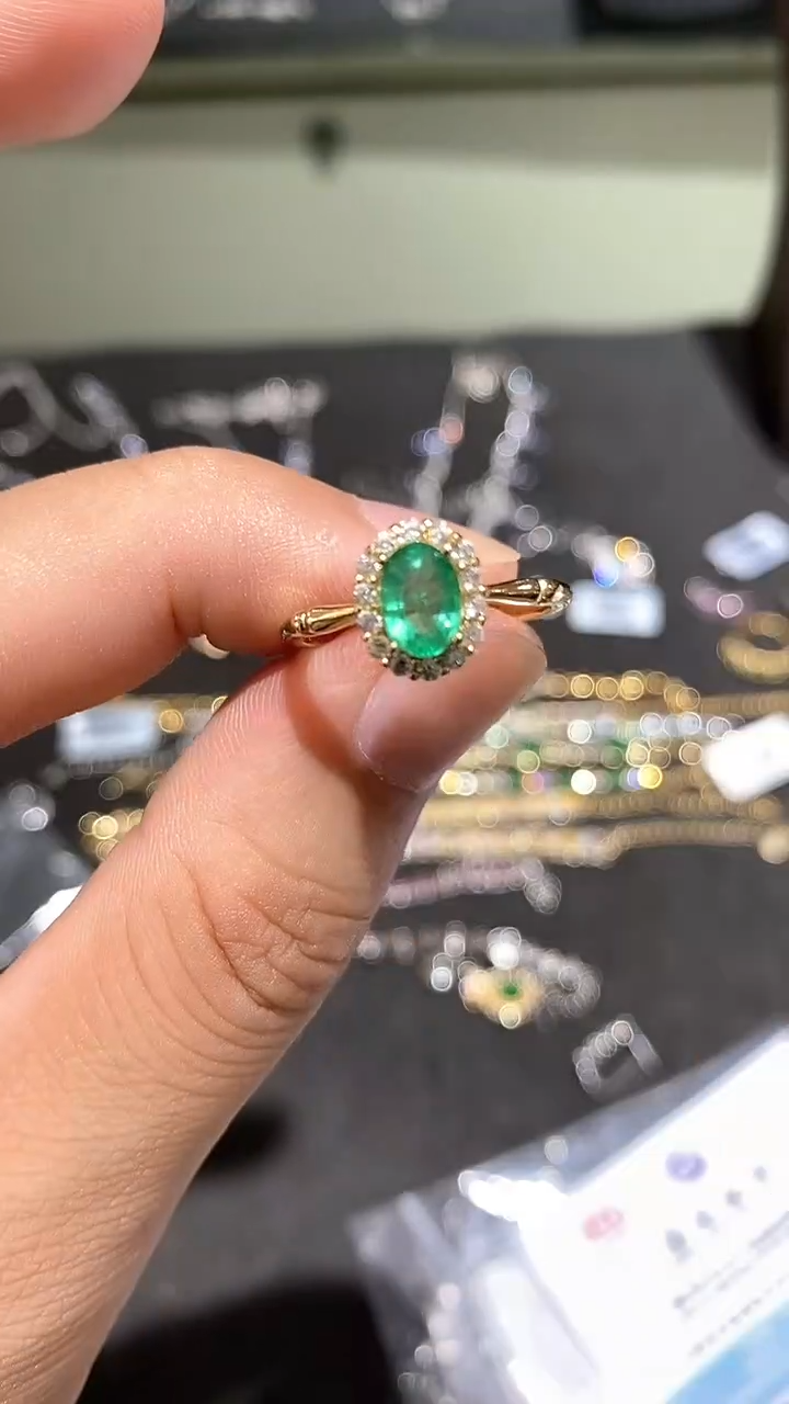 祖母绿戒指银S925镶嵌天然