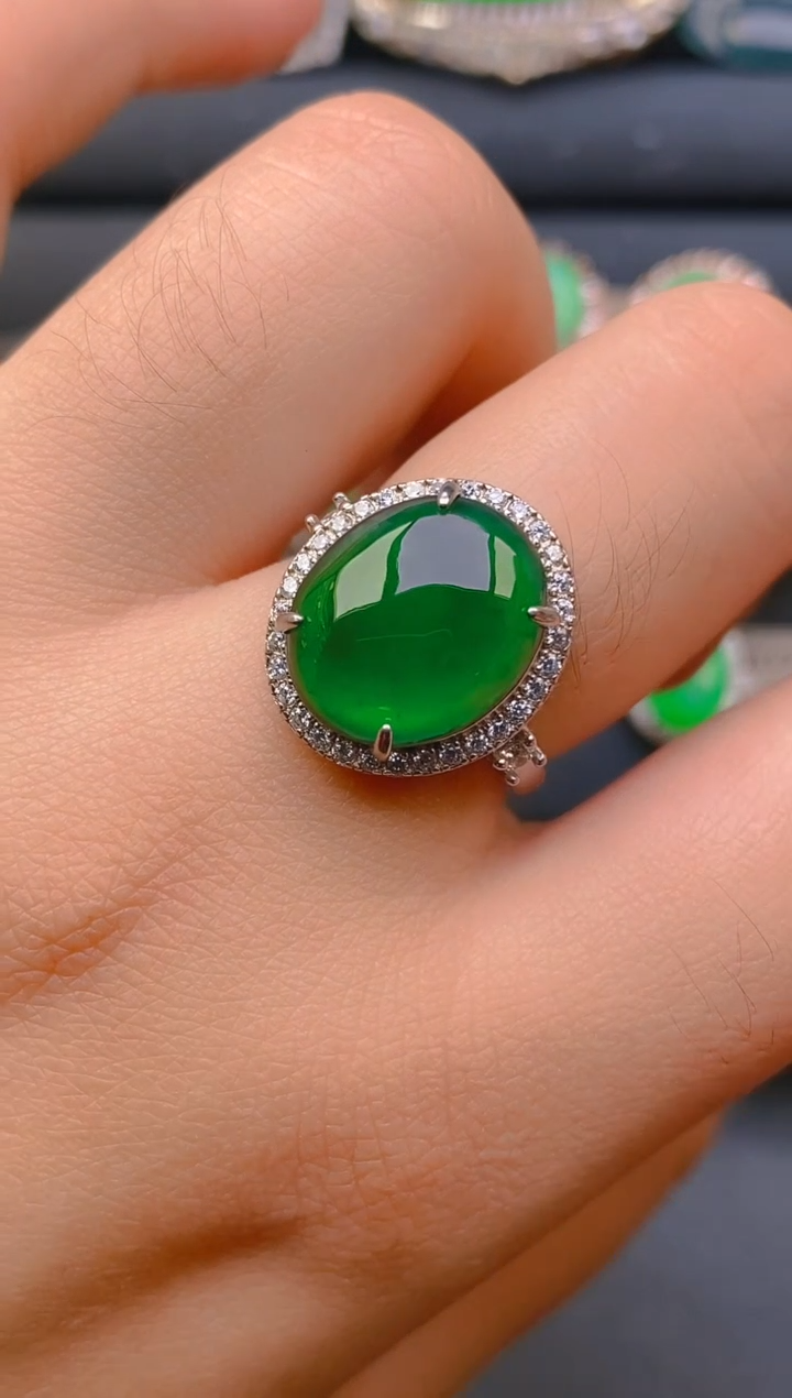 【闪购商品】翡翠戒指银S925镶嵌天然A货翡翠1