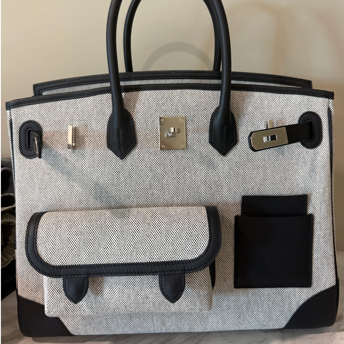 99新 Hermes/爱马仕 bk35手提包/熊猫拼W刻/251124JCLZF01