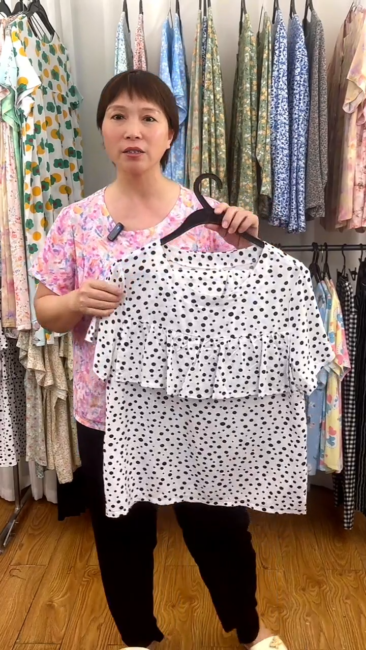 3XL白色波点短袖上衣