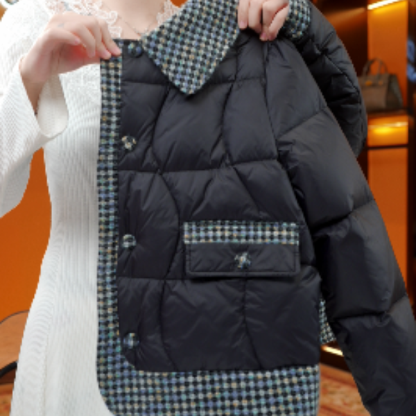 ZZ-2025冬季新款时尚黑金千鸟格高级大气小香风羽绒服