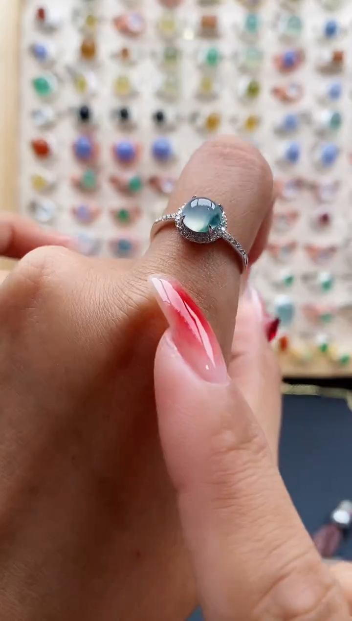 【闪购商品】翡翠戒指银S925镶嵌缅甸天然A货翡翠111 3+4