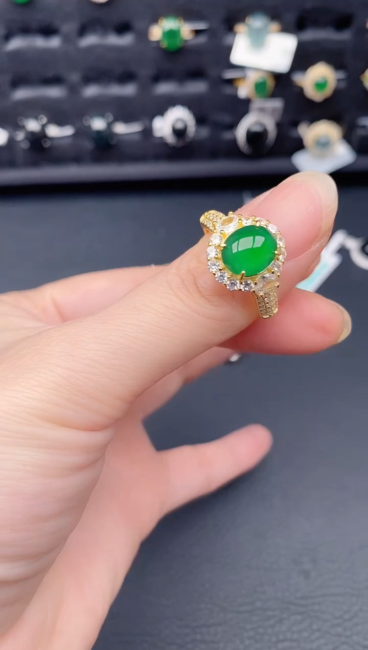 银S925镶嵌戒指翡翠天然a货翡翠362