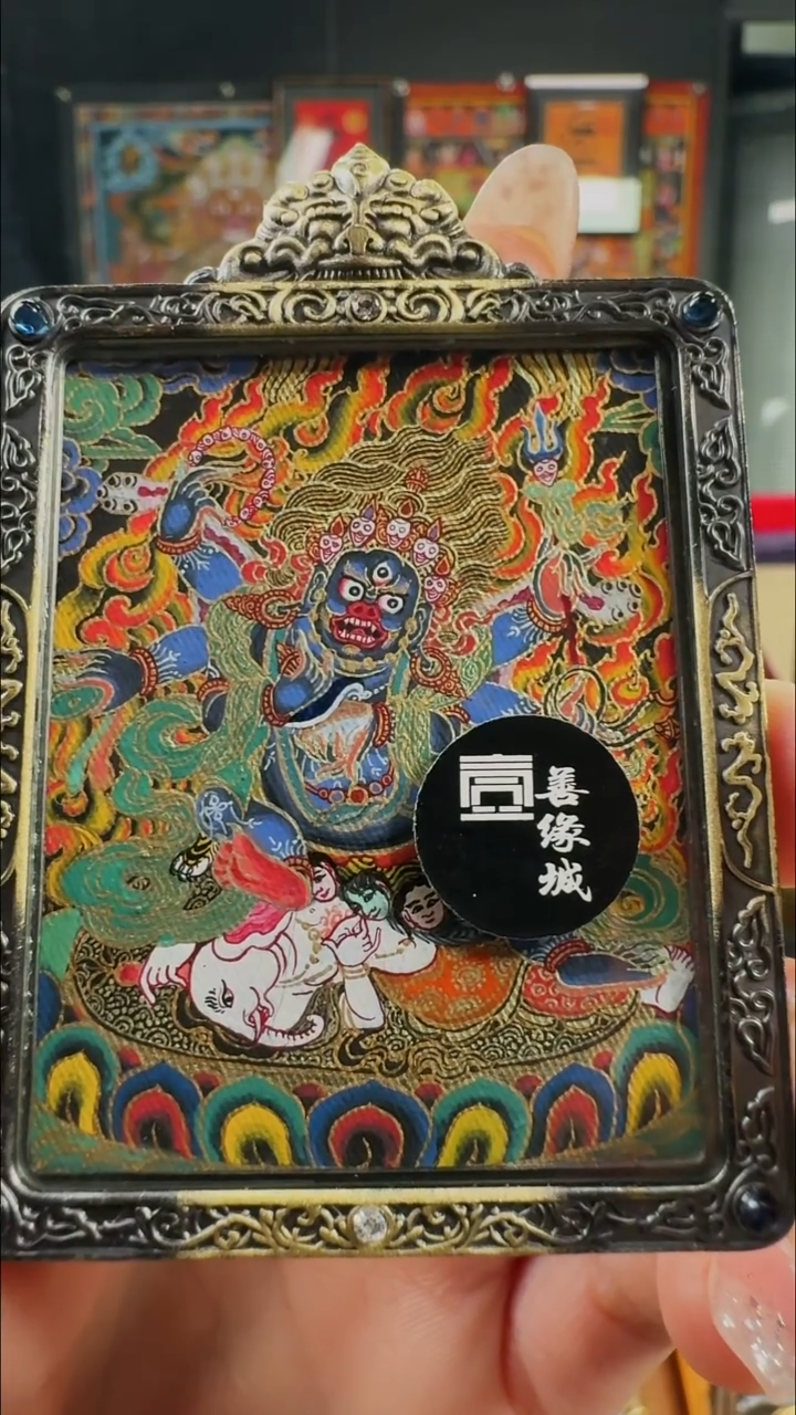 吊坠壹善缘城手绘唐卡大黑天