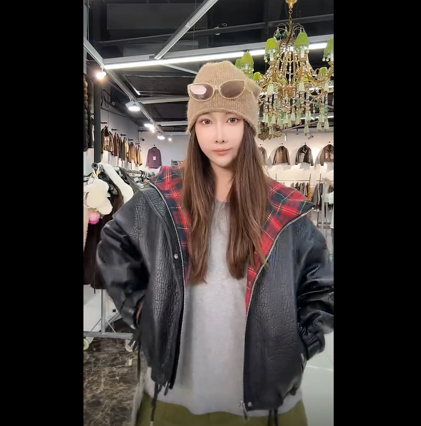 HERDERS 中长款高领连帽网红机车风皮衣 50082