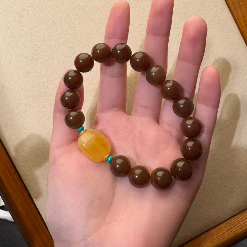 疆璞家 和田玉手串 卡12老红糖