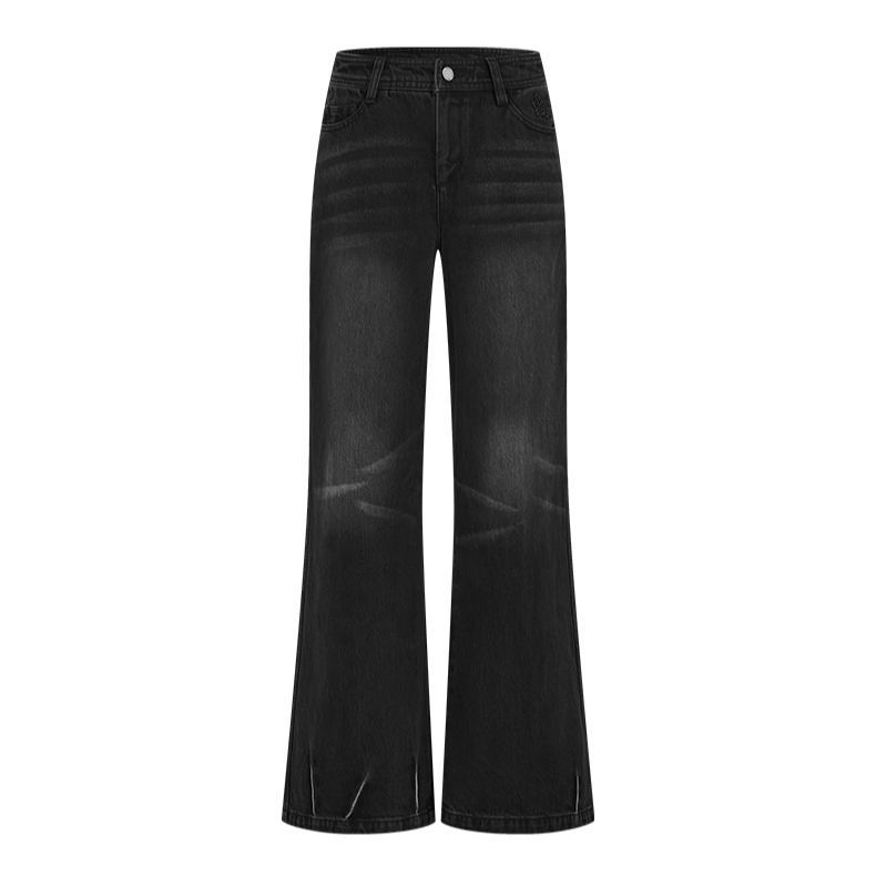 【商场同款】曼德诗复古牛仔裤2024春高腰棉质微弹阔腿裤M103309121