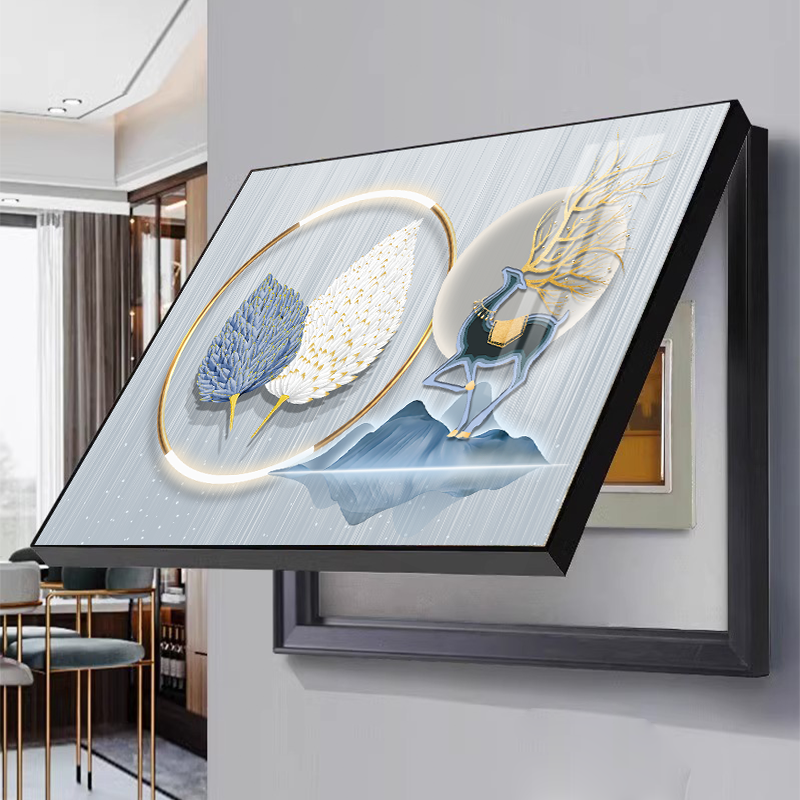现代风轻奢风电表箱遮挡画大气高档装饰画客餐厅手工晶瓷装饰挂画