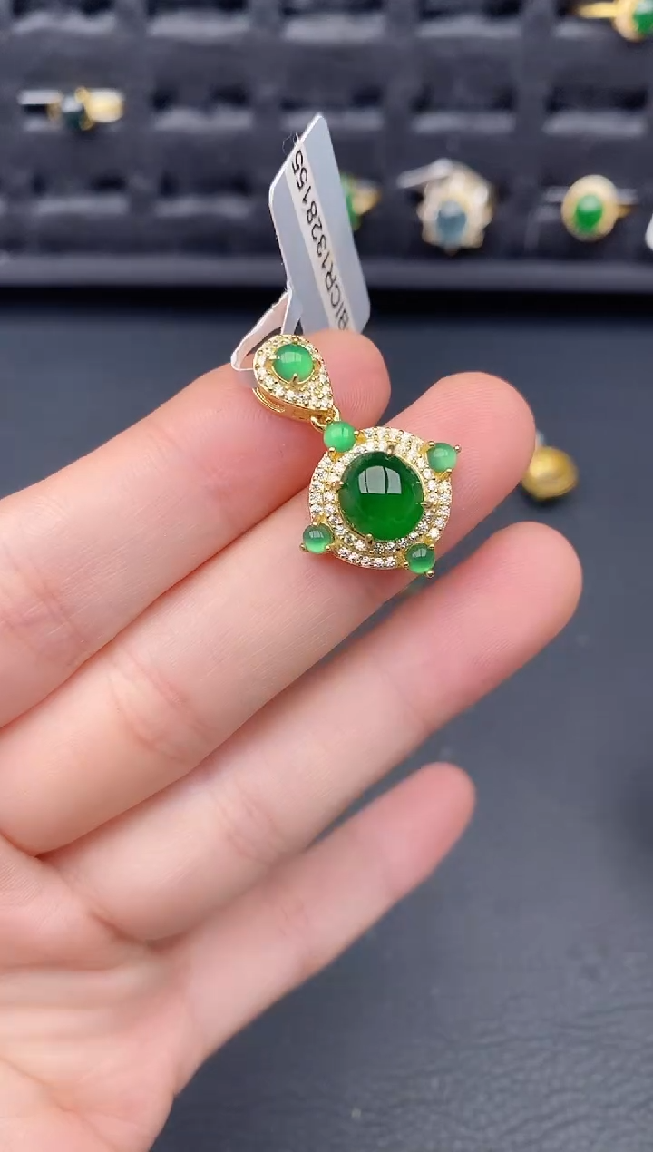 颈饰银S925镶嵌翡翠天然a货翡翠197