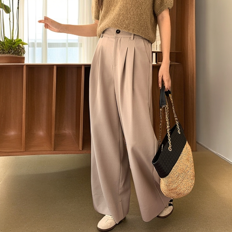 秀秋季韩版百搭高腰直筒拖地休闲白色阔腿休闲裤子