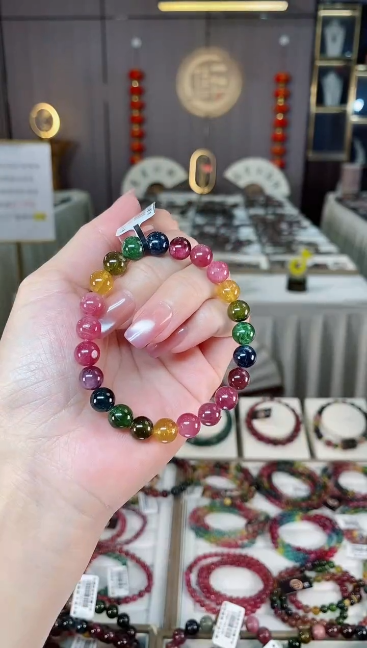 未镶嵌老矿碧玺彩虹单圈手串8mm+碧玺hon多样性发货一条