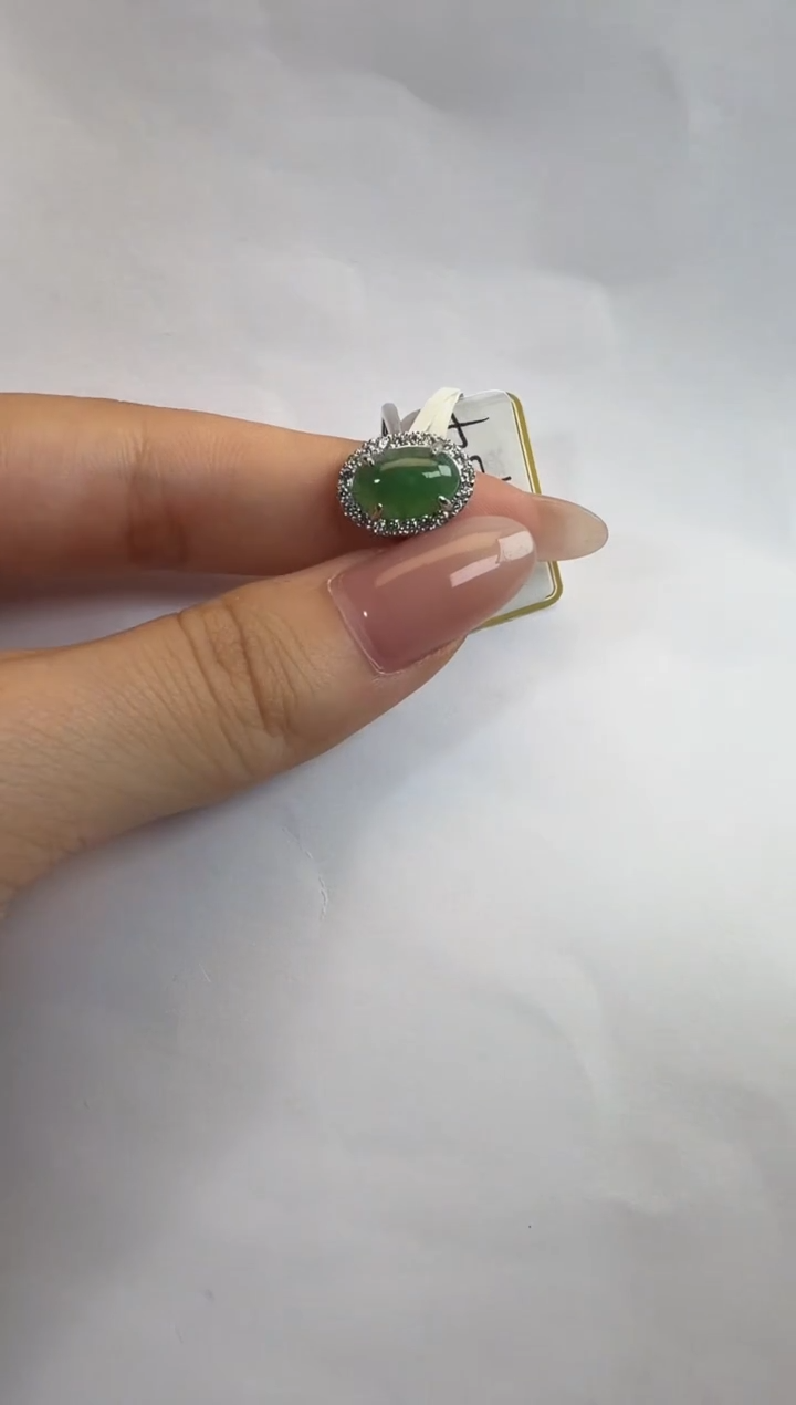 银S925镶嵌戒指翡翠925银镶缅甸A货翡翠戒指186