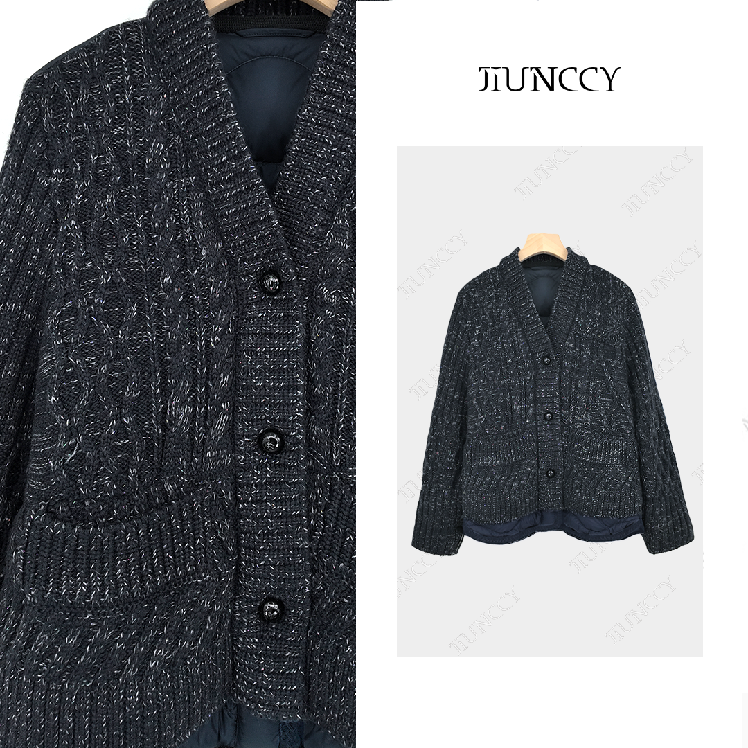 JIUNCCY【银谷】羊毛混纺后片拼90白鹅绒弧形绗缝羽绒服 52YYRF027