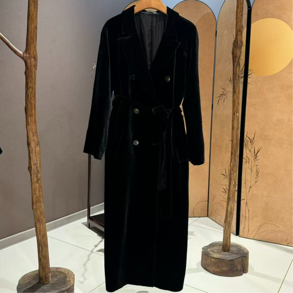 QNH-桑蚕丝真丝丝绒经典款多扣两穿风衣（可系带）.