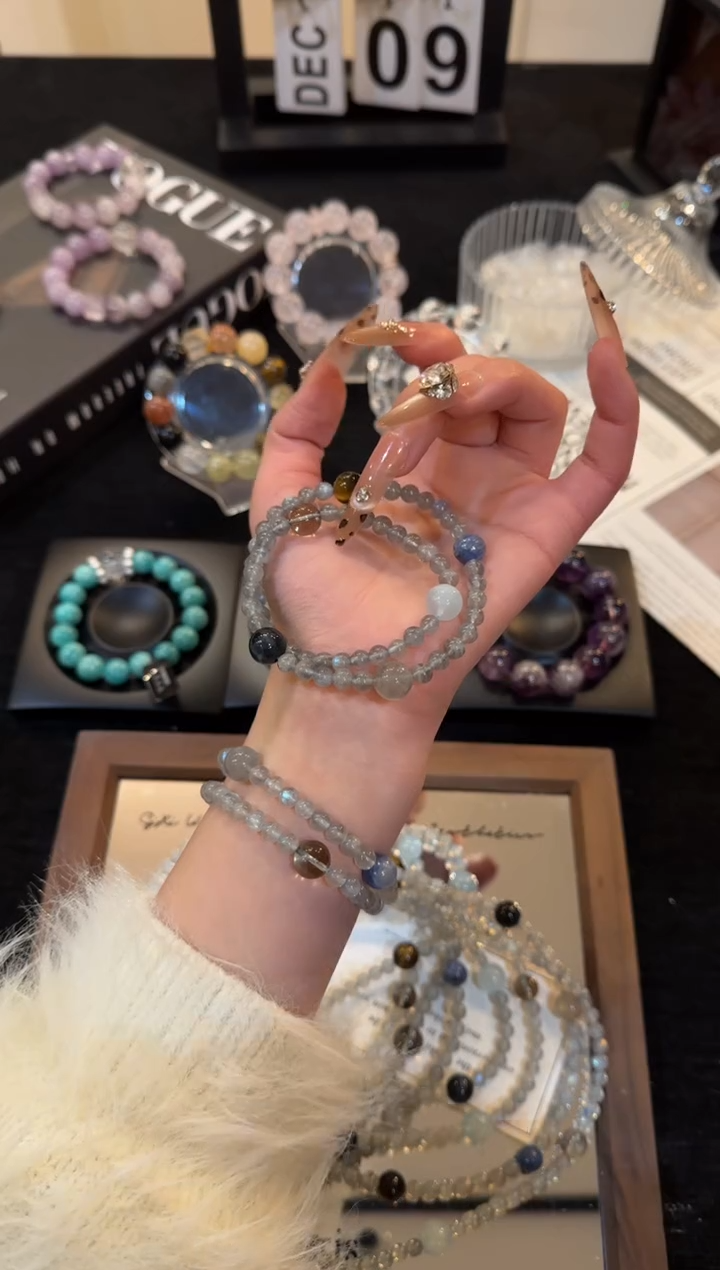 未镶嵌手链水晶灰月光双圈x3474