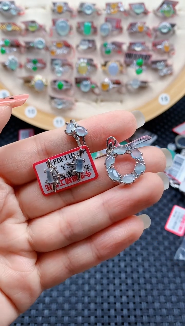 银S925镶嵌戒指翡翠天然A货缅甸翡翠