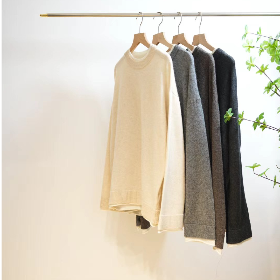 3-749-秋冬一款四色领口撞色假两件针织毛衣女