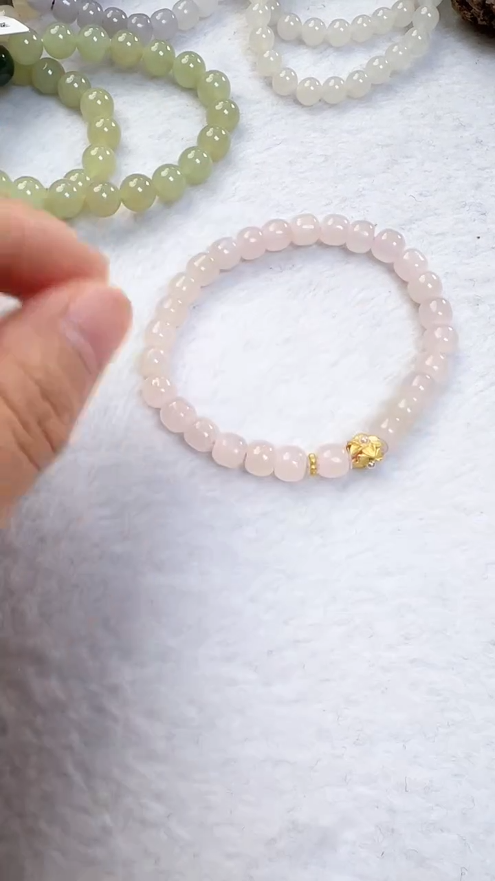 【闪购商品】和田玉手串银S925镀金镶嵌7m藕粉手串