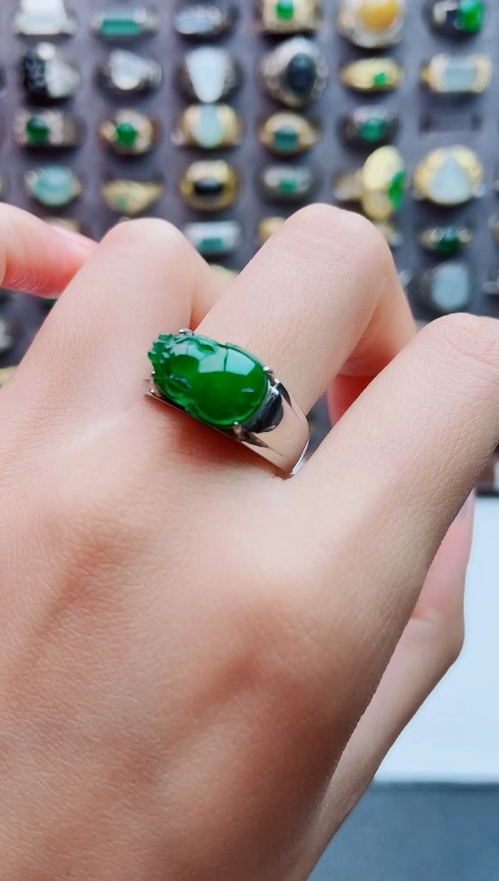 银S925镶嵌戒指翡翠天然翡翠男戒