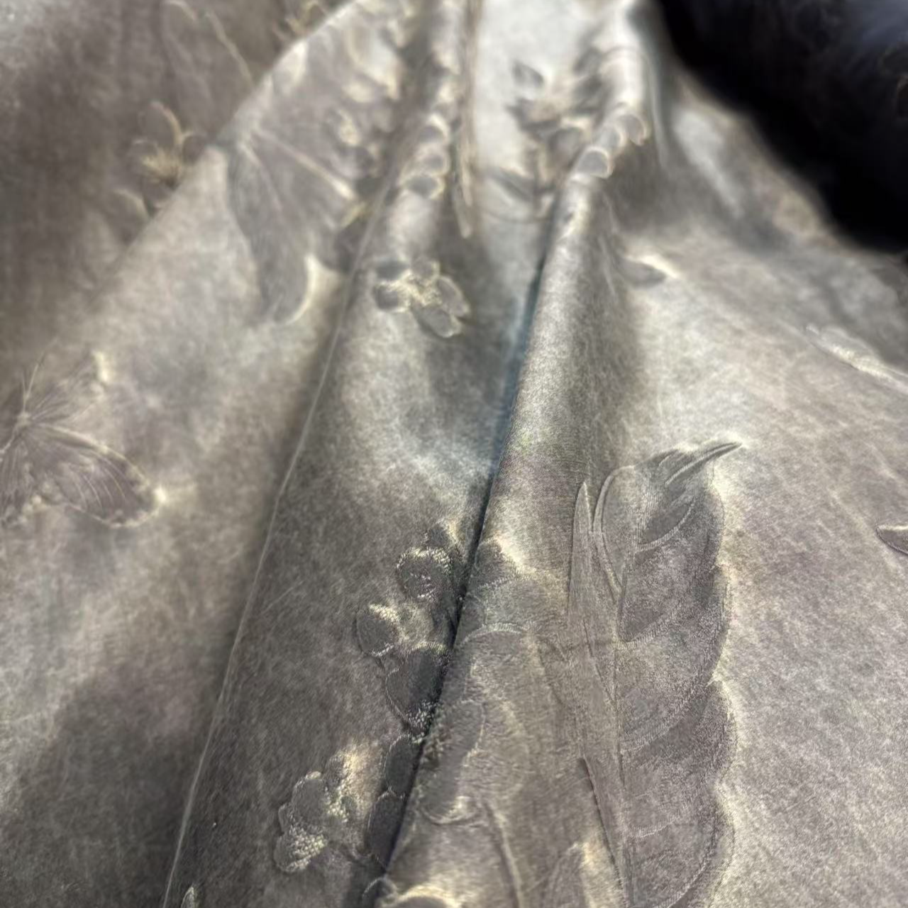 （喜物草木灰植物染香云纱）36/定制100%桑蚕丝高品质面料（140门幅）