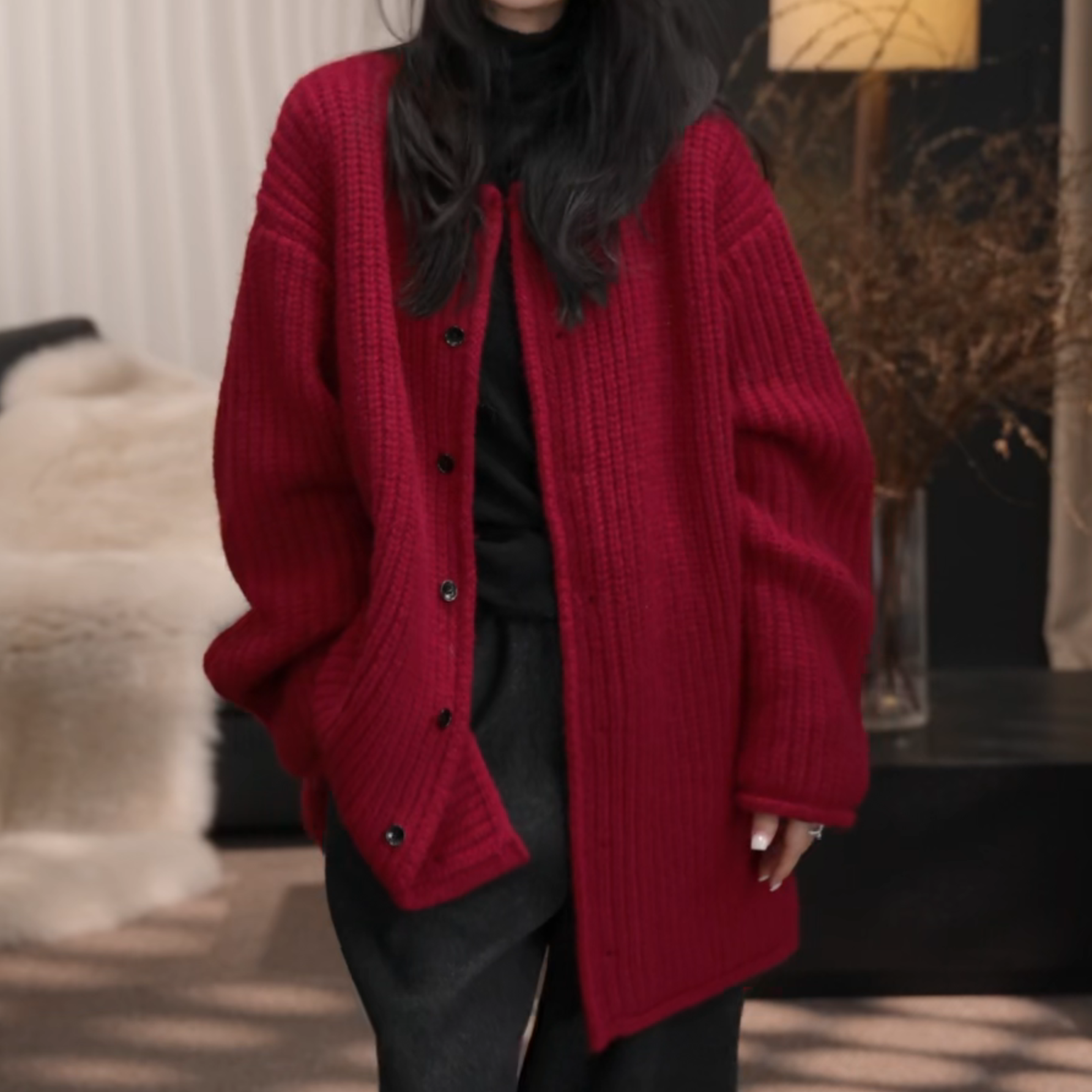 慵懒高级感宽松红色毛衣女2025秋冬季新款时尚气质内搭上衣针织衫