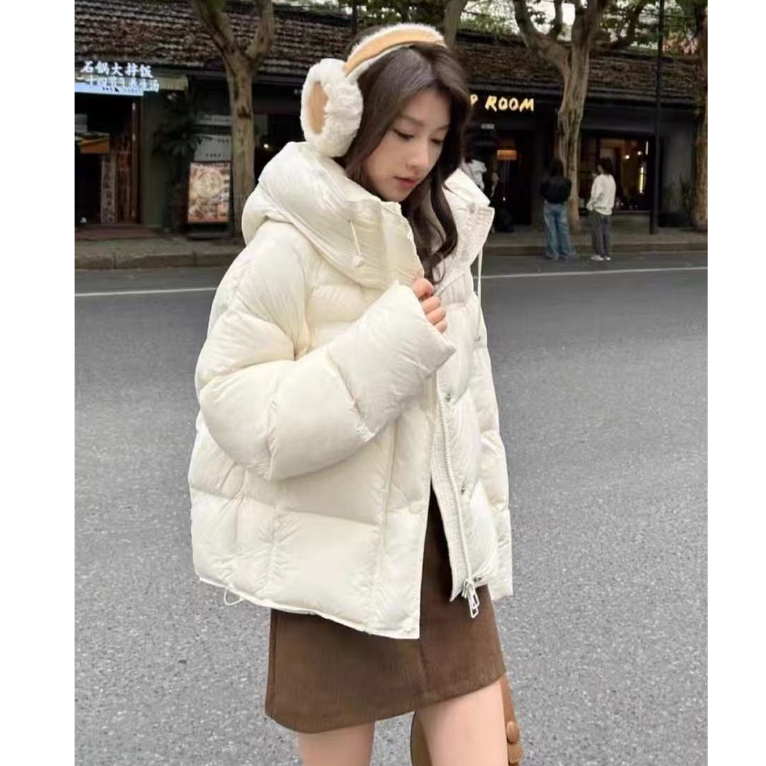 云朵泡芙短款羽绒服女2025冬加厚连帽90白鸭绒小个子面包服