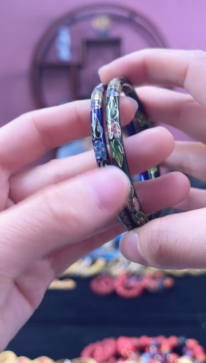 非遗 景泰蓝开口银蓝手镯  蓝色➕绿色