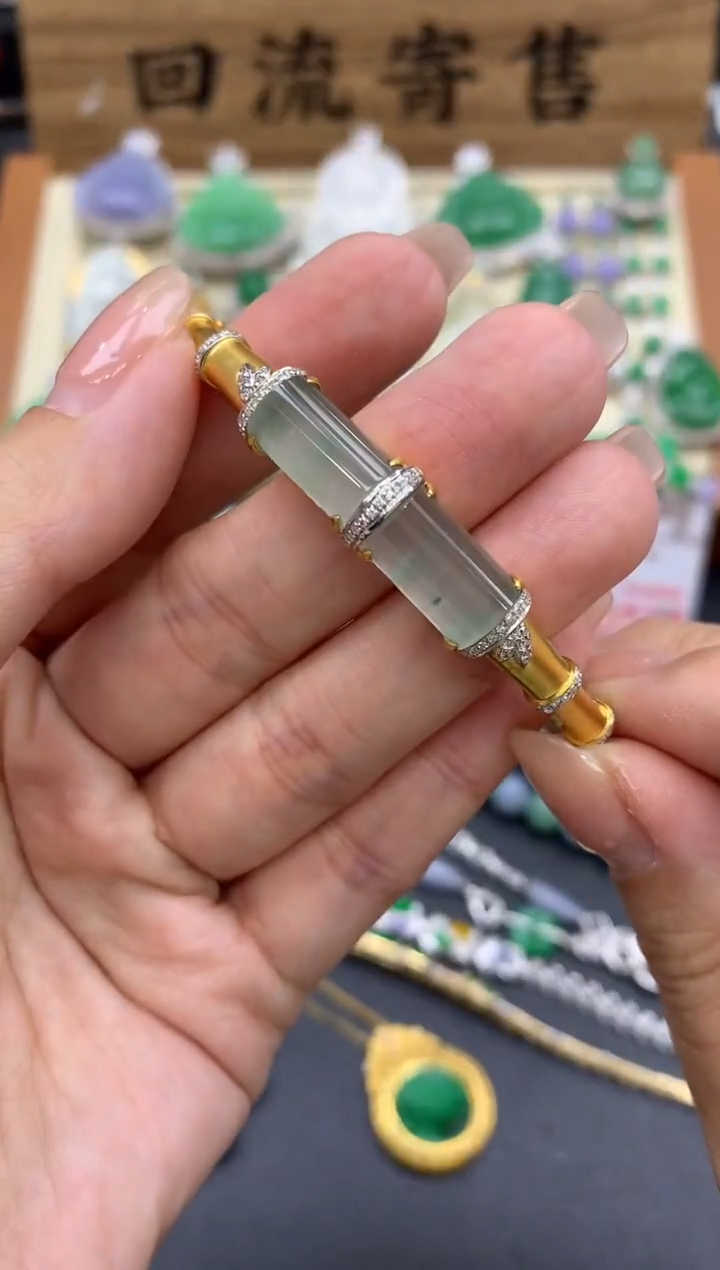 【闪购商品】翡翠手镯18K金镶嵌472-中国好珍宝