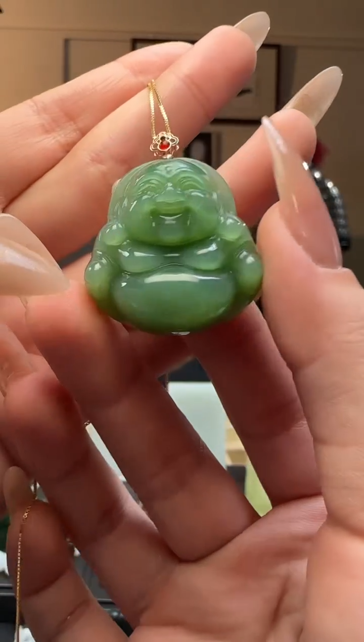 【闪购商品】和田玉粉绿佛公未镶嵌吊坠