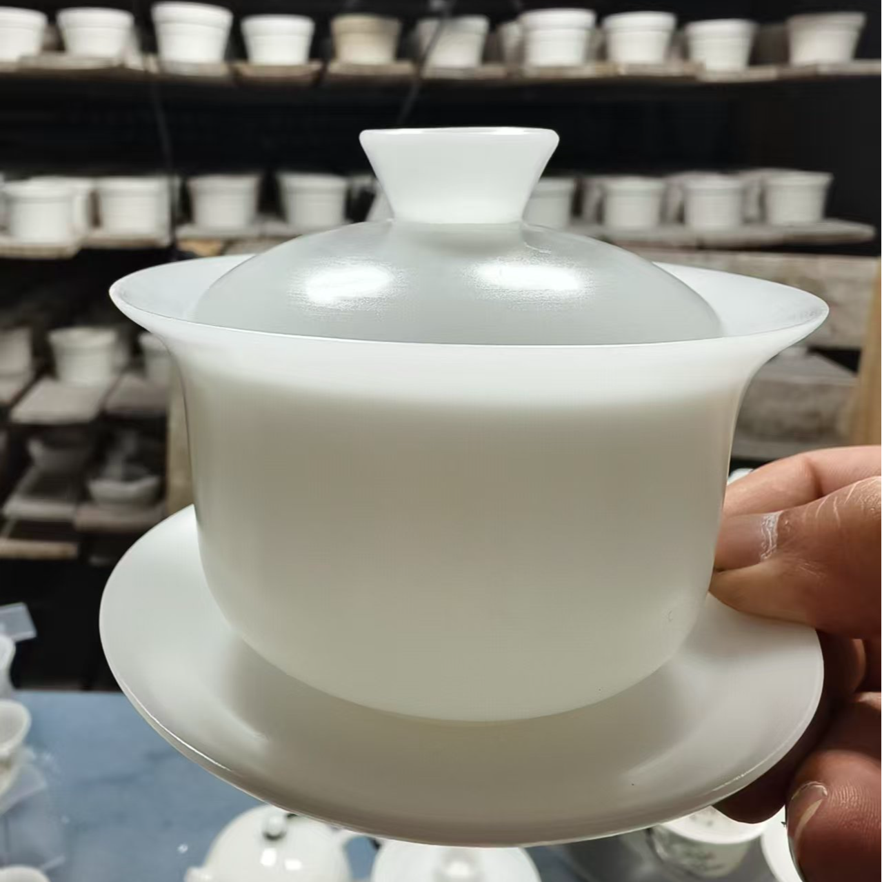 璞玉素烧盖碗大容量德化白瓷