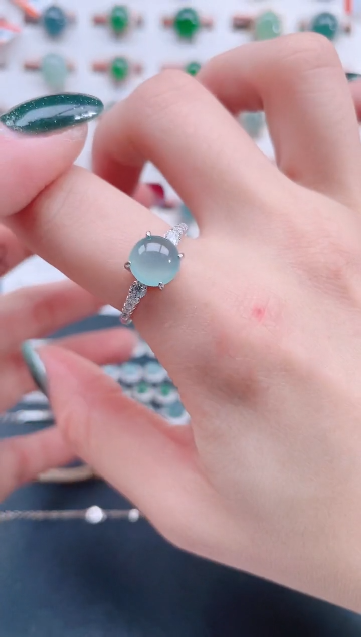 银S925镶嵌戒指翡翠天然翡翠