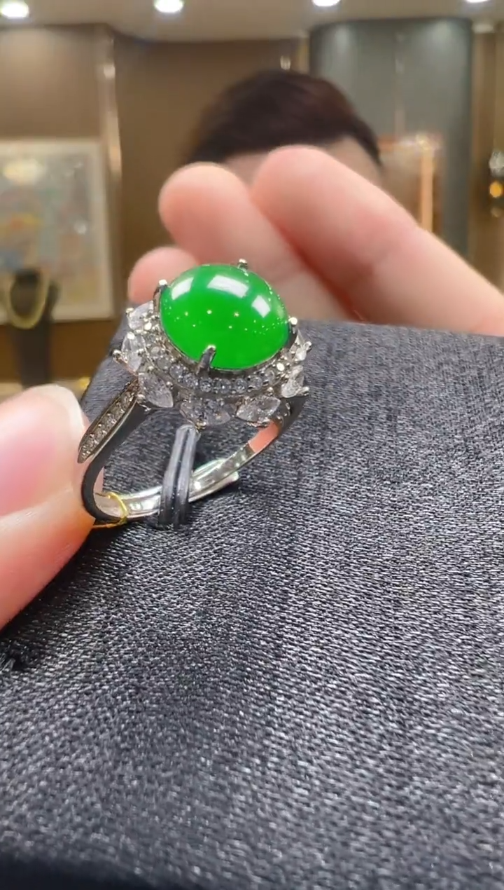 银S925镶嵌戒指翡翠天然A货翡翠多样性发一