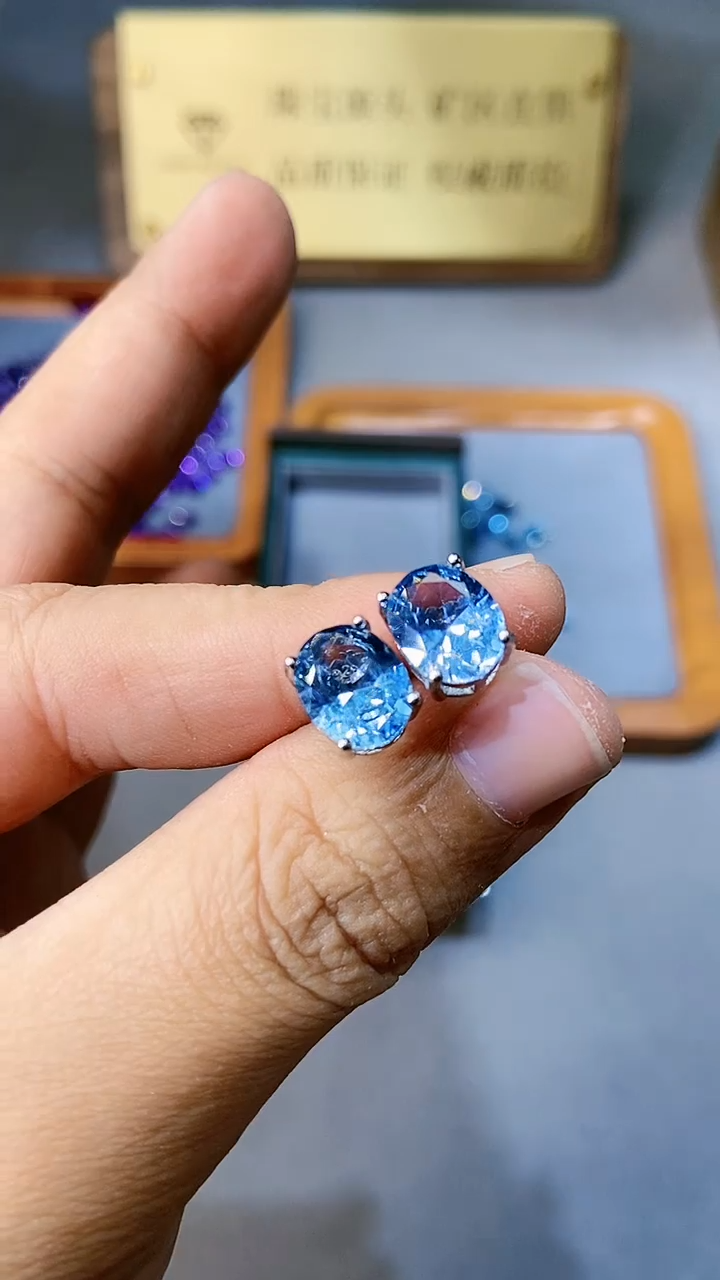 【闪购商品】海蓝宝石耳饰银S925镶嵌354