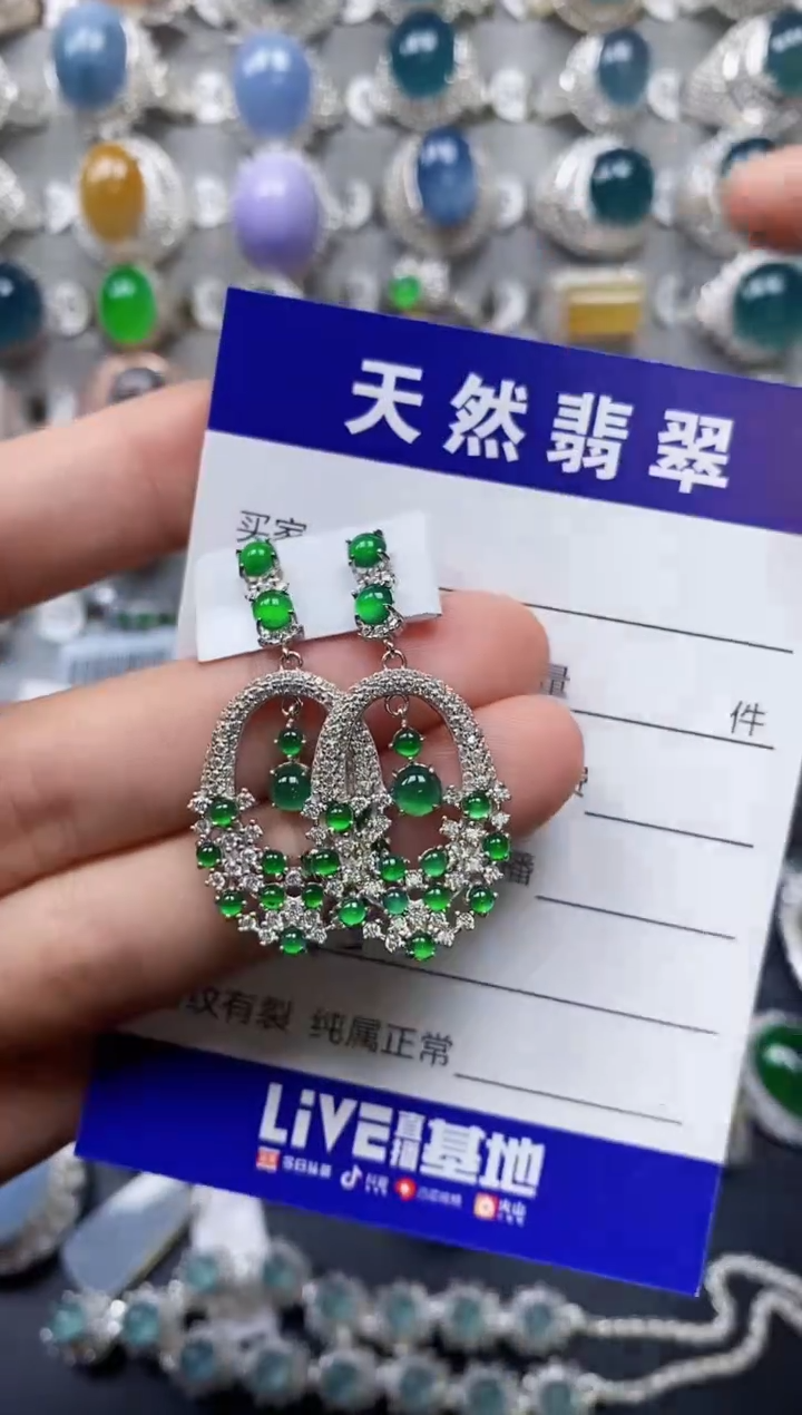 【闪购商品】翡翠耳饰银S925镶嵌0175
