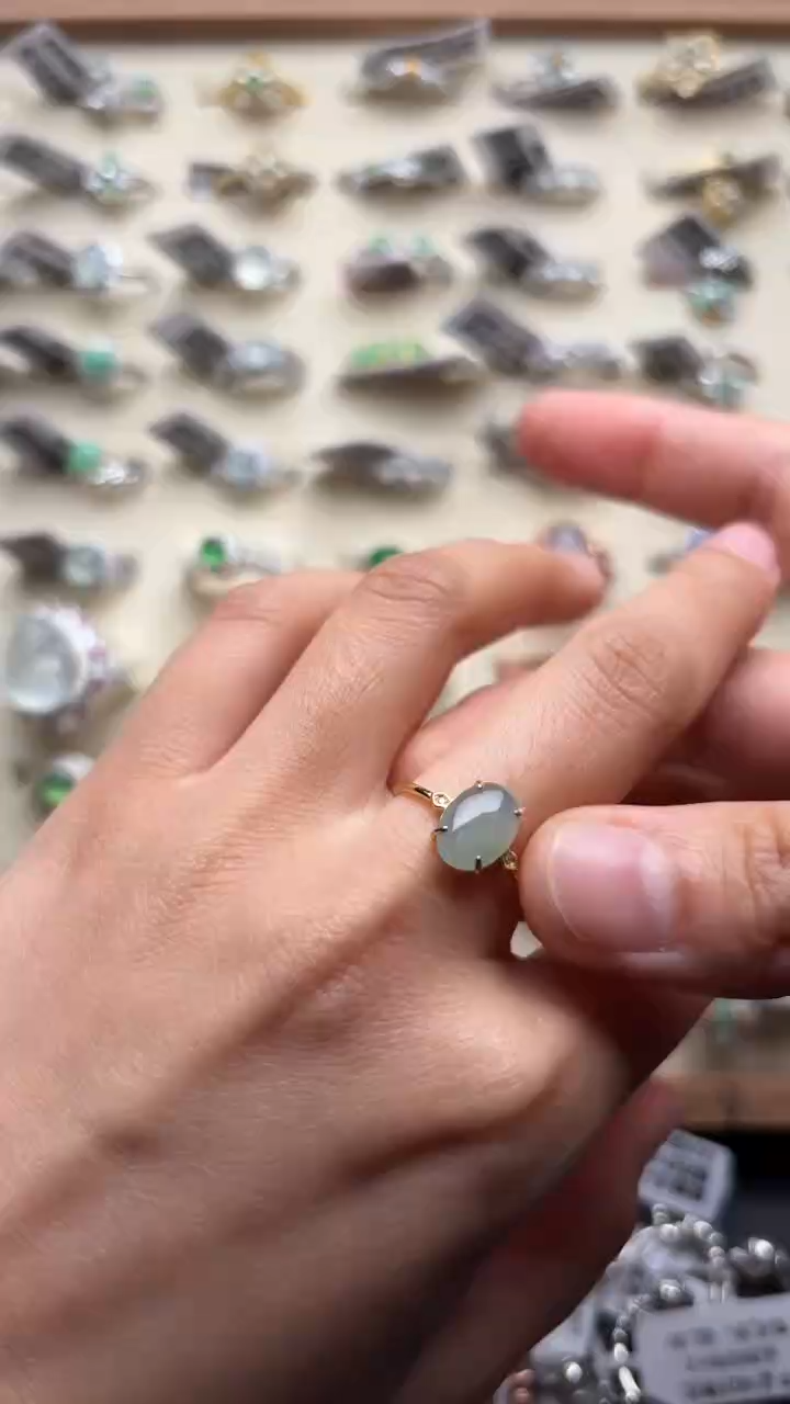 【闪购商品】翡翠戒指银S925镶嵌缅甸A货翡翠S925银镶嵌